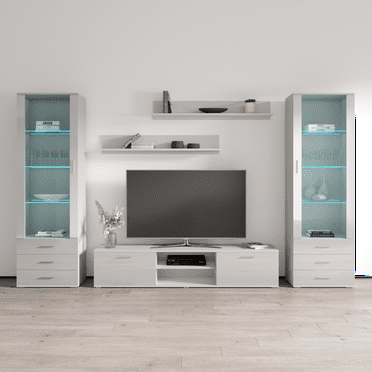 Soho 4 Modern Wall Unit Entertainment Center with 16 Color LED Lights