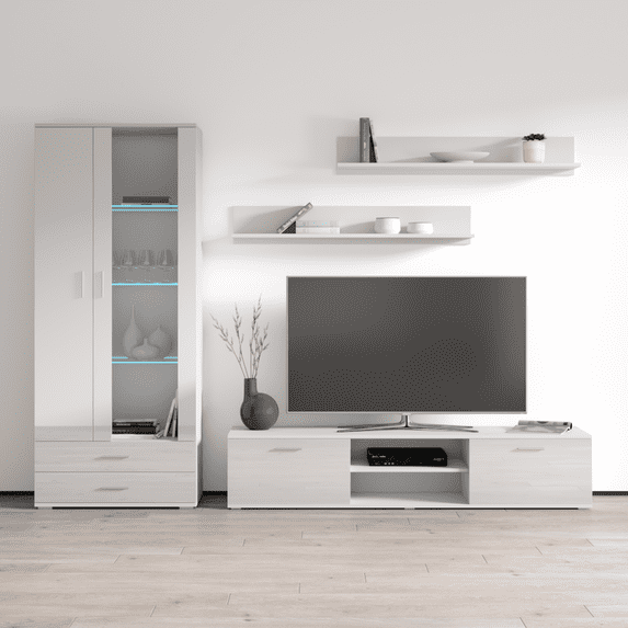 Soho 8 Modern Wall Unit Entertainment Center with 16 Color LED Lights