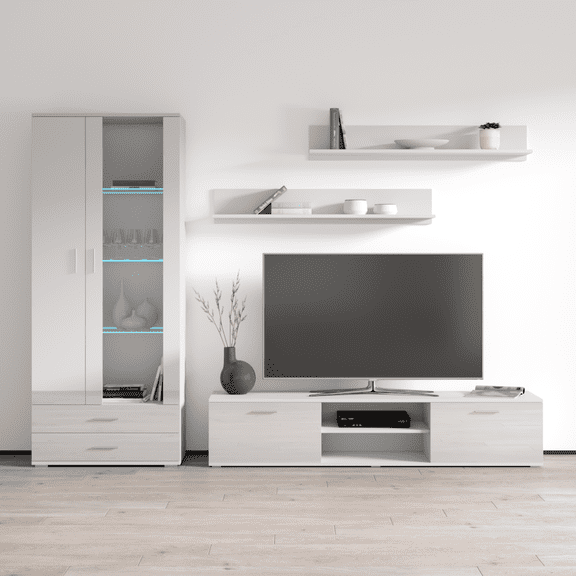 Soho 8 Modern Wall Unit Entertainment Center with 16 Color LED Lights