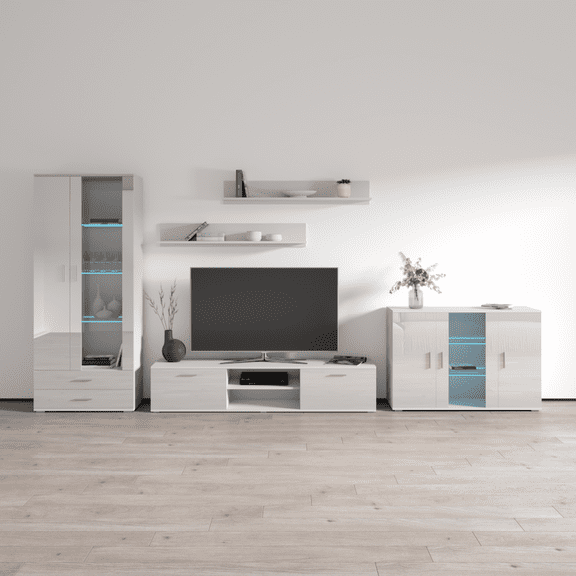 Soho 9 Modern Wall Unit Entertainment Center with 16 Color LED Lights