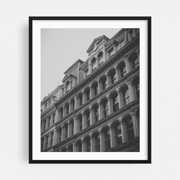 Soho Architectural 03 B&W - Manhattan New York Photography Architecture Black and White Vintage City Street Photography Black Framed Wall Art Print 8 x 10 inches
