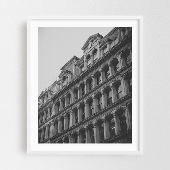 Soho Architectural 03 B&W - Manhattan New York Photography Architecture Black and White Vintage City Street Photography White Framed Wall Art Print 6 x 8 inches
