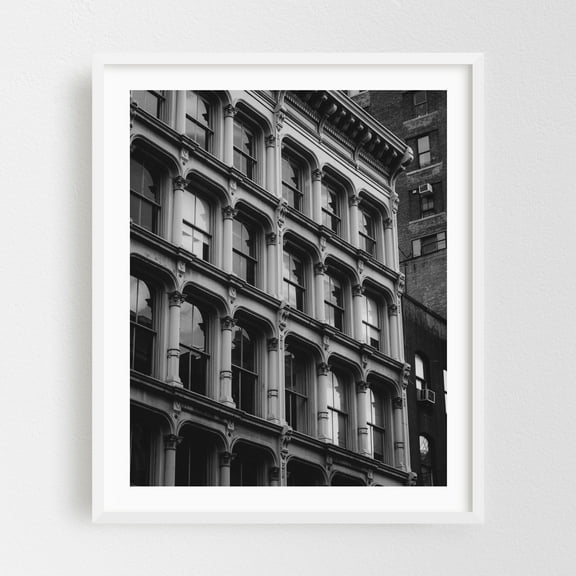 Soho Architectural 06 B&W - Manhattan New York Photography White Framed Wall Art Print 16 x 20 inches
