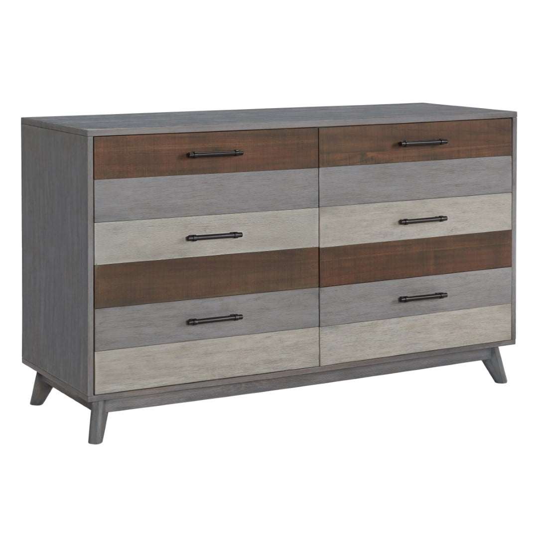 Multi-Tone Gray Solid Wood 6-Drawer Dresser with Soft Close