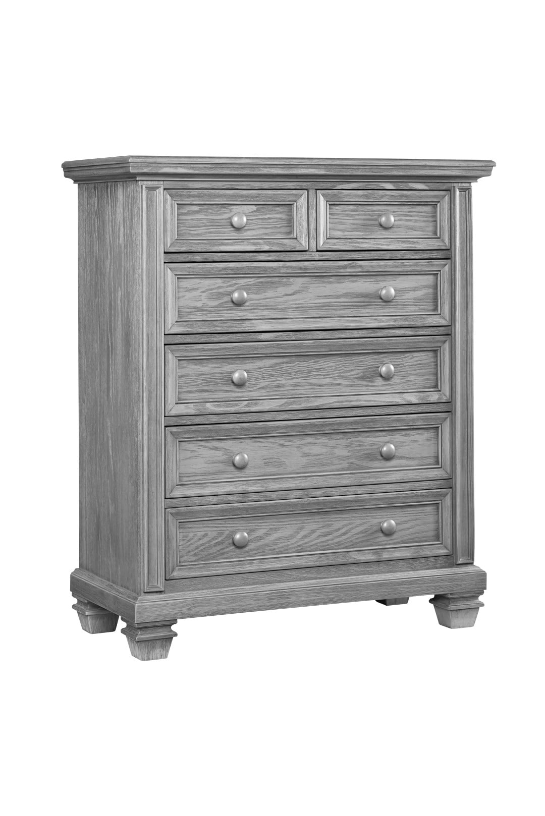 Brushed Gray Vertical 6-Drawer Chest with Felt Lined Top Drawer