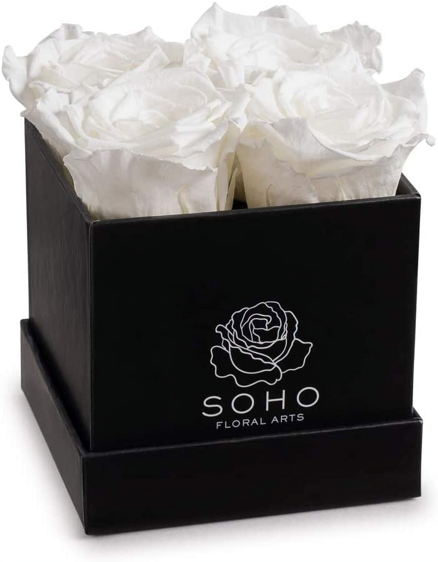 Soho Floral Arts Roses in A Box Fresh Flowers Last A Year Or More (Black Square 4ct, White