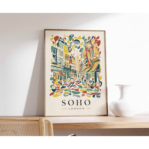 Soho London Retro Travel Poster Unframed Paper Print