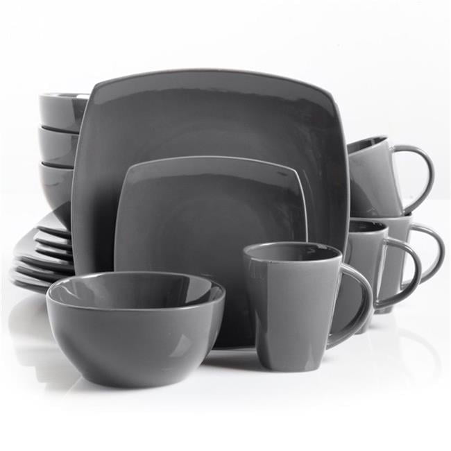 Gray Porcelain Square 16-Piece Dinnerware Set