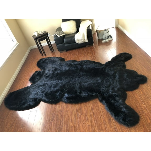 Soho Luxurious Faux Bearskin Pelt Black Shag Area Rug
