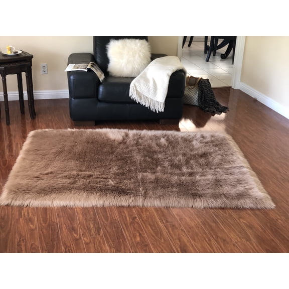 Soho Luxurious Faux Sheepskin Camel Shag Area Rug or Runner
