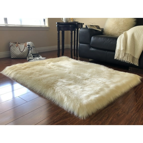 Soho Luxurious Faux Sheepskin Cream Shag Area Rug or Runner
