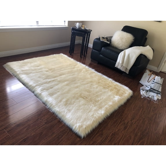 Soho Luxurious Faux Sheepskin Cream Shag Area Rug or Runner