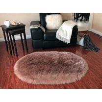 Soho Luxurious Faux Sheepskin Oval Shape Camel Shag Area Rug