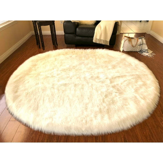 Soho Luxurious Faux Sheepskin Oval Shape Cream Shag Area Rug