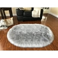 thumbnail image 1 of Soho Luxurious Faux Sheepskin Oval Shape Grey Shag Area Rug, 1 of 5