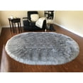 thumbnail image 1 of Soho Luxurious Faux Sheepskin Oval Shape Grey Shag Area Rug, 1 of 5