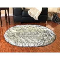 Soho Luxurious Faux Sheepskin Oval Shape White with Black Tips Shag Area Rug