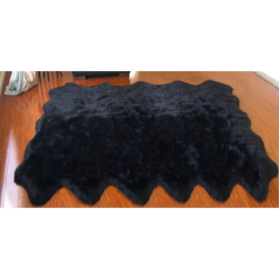 Soho Luxurious Faux Sheepskin Pelt Black Shag Area Rug or Runner
