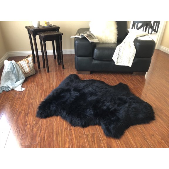 Soho Luxurious Faux Sheepskin Pelt Black Shag Area Rug or Runner