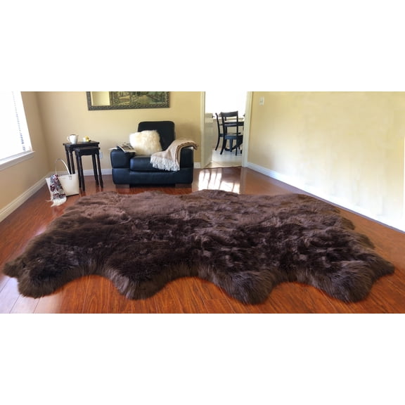 Soho Luxurious Faux Sheepskin Pelt Brown Shag Area Rug or Runner