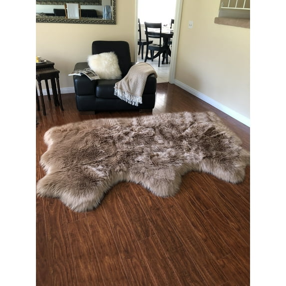 Soho Luxurious Faux Sheepskin Pelt Camel Shag Area Rug or Runner