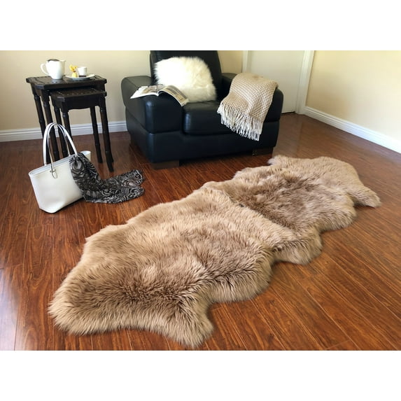 Soho Luxurious Faux Sheepskin Pelt Camel Shag Area Rug or Runner
