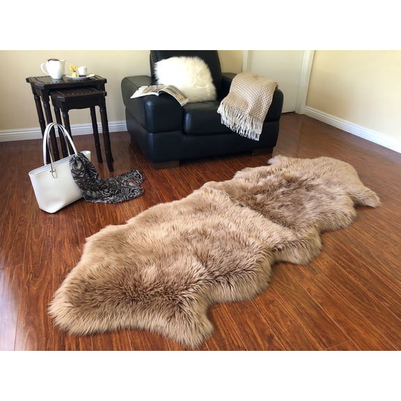 Soho Luxurious Faux Sheepskin Pelt Camel Shag Area Rug or Runner