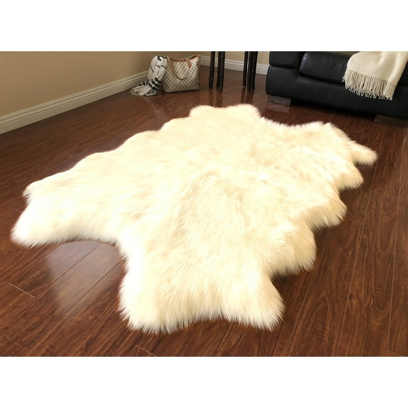 Soho Luxurious Faux Sheepskin Pelt Cream Shag Area Rug or Runner