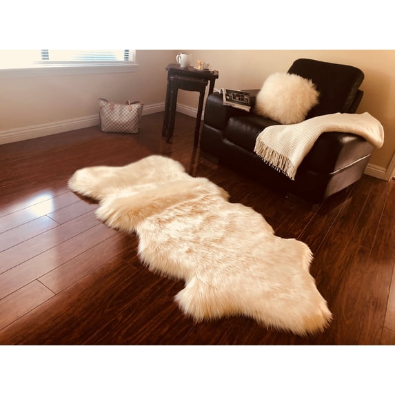 Soho Luxurious Faux Sheepskin Pelt Cream Shag Area Rug or Runner
