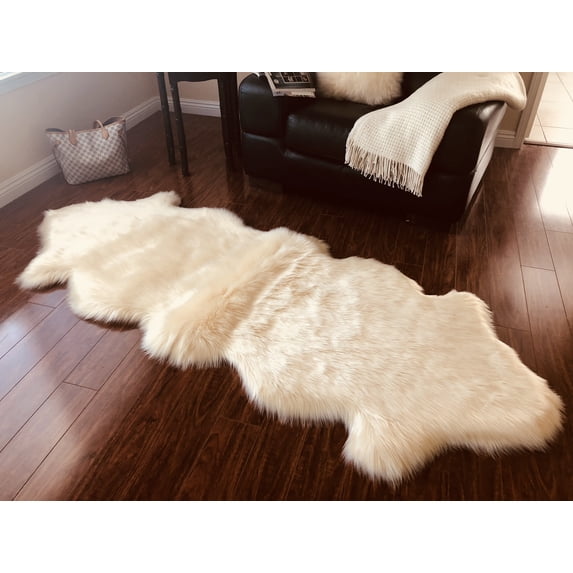 Soho Luxurious Faux Sheepskin Pelt Cream Shag Area Rug or Runner