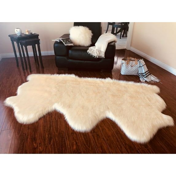 Soho Luxurious Faux Sheepskin Pelt Cream Shag Area Rug or Runner