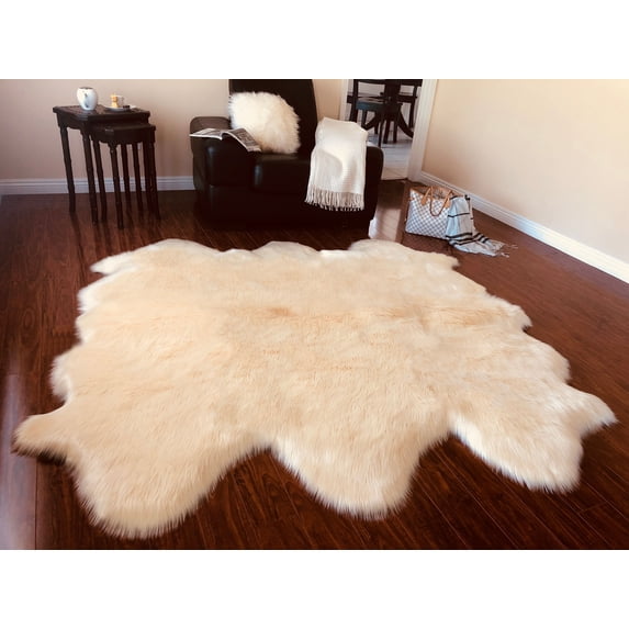 Soho Luxurious Faux Sheepskin Pelt Cream Shag Area Rug or Runner