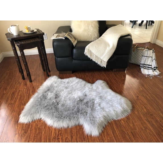 Soho Luxurious Faux Sheepskin Pelt Grey Shag Area Rug or Runner