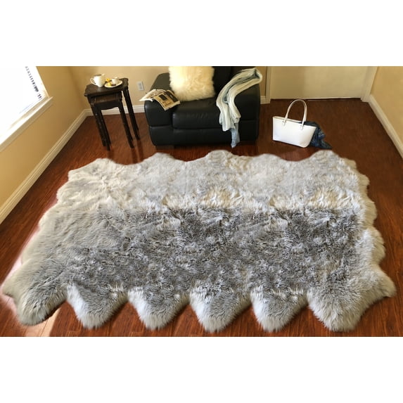 Soho Luxurious Faux Sheepskin Pelt Grey Shag Area Rug or Runner