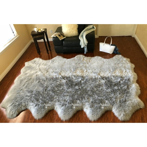 Soho Luxurious Faux Sheepskin Pelt Grey Shag Area Rug or Runner