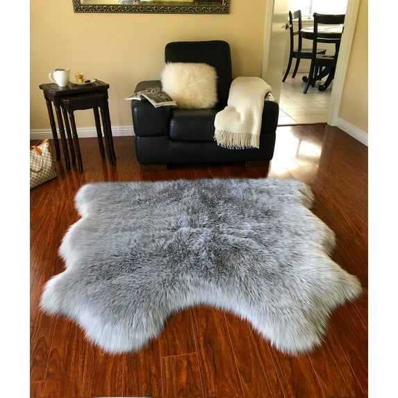 Soho Luxurious Faux Sheepskin Pelt Grey Shag Area Rug or Runner