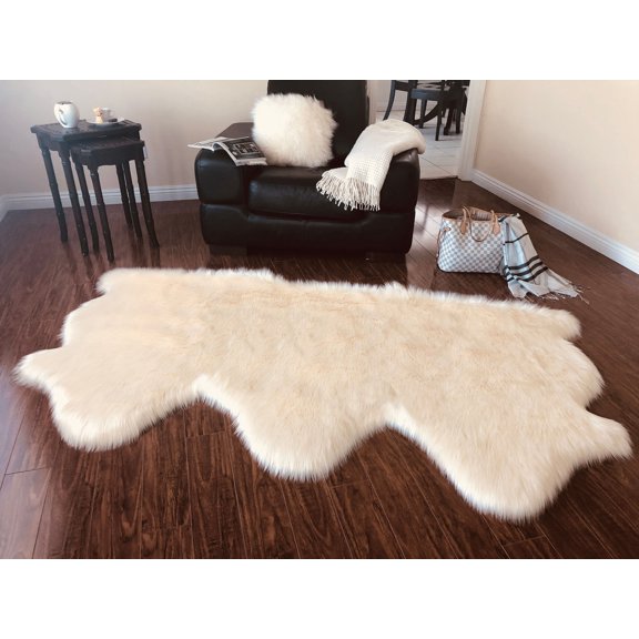 Soho Luxurious Faux Sheepskin Pelt White Shag Area Rug or Runner