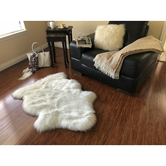 Soho Luxurious Faux Sheepskin Pelt White Shag Area Rug or Runner