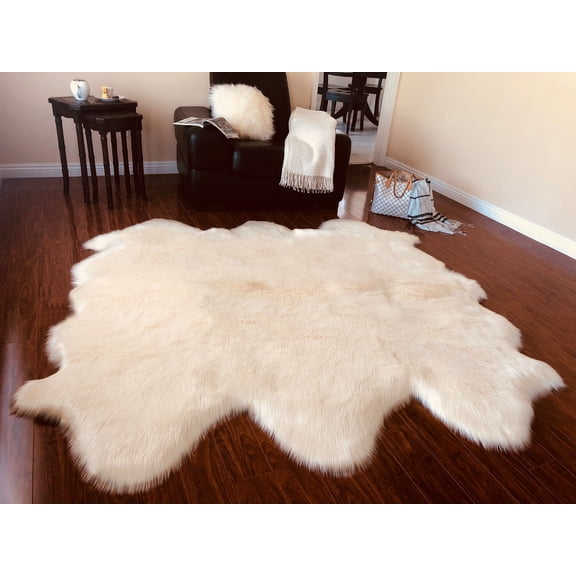 Soho Luxurious Faux Sheepskin Pelt White Shag Area Rug or Runner