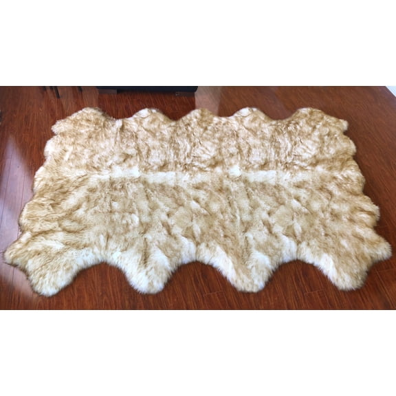 Soho Luxurious Faux Sheepskin Pelt White with Brown Tips Shag Area Rug or Runner