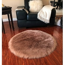 Soho Luxurious Faux Sheepskin Round Shape Camel Shag Area Rug