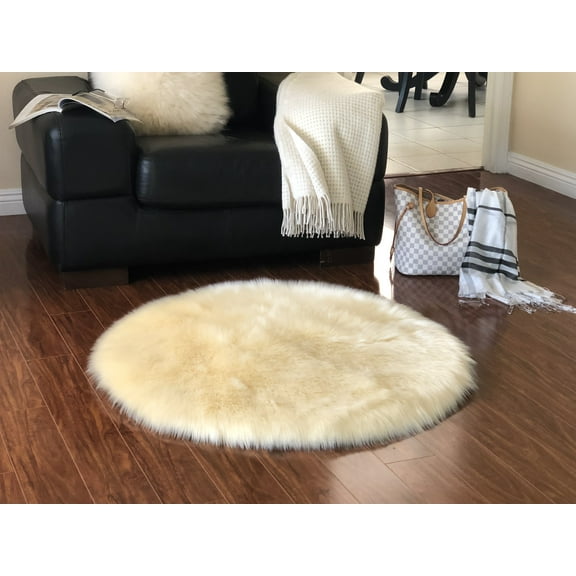 Soho Luxurious Faux Sheepskin Round Shape Cream Shag Area Rug