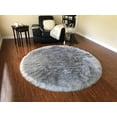 thumbnail image 1 of Soho Luxurious Faux Sheepskin Round Shape Grey Shag Area Rug, 1 of 5