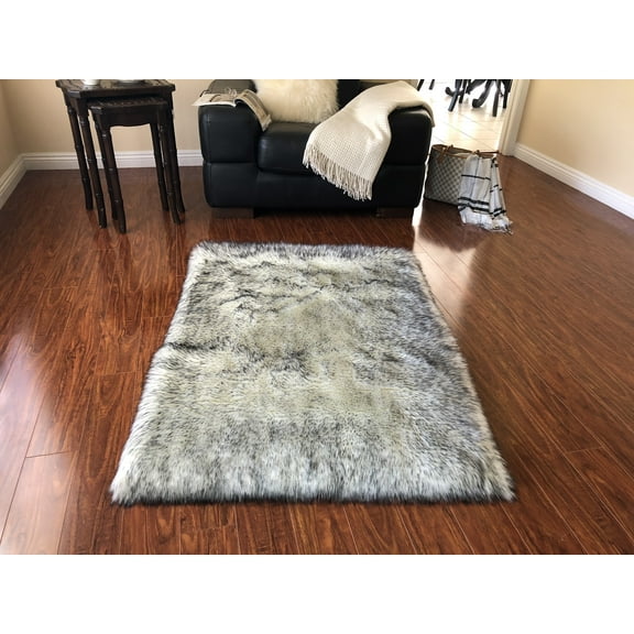 Soho Luxurious Faux Sheepskin White with Black Tips Shag Area Rug or Runner