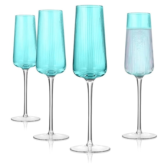 Soho Optic 8.5 oz Champagne , Set of 4 - Modern Contemporary Stemmed Glasses - Ideal for Weddings, Parties, Prosecco, Sparkling Wine, Excellent Gift Idea, Dishwasher Safe (Turquoise)