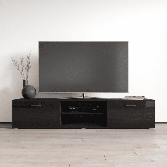 Soho S3 TV Stand for TVs up to 80", Modern High Gloss 71" Entertainment Center, TV Media Console with Storage Cabinets