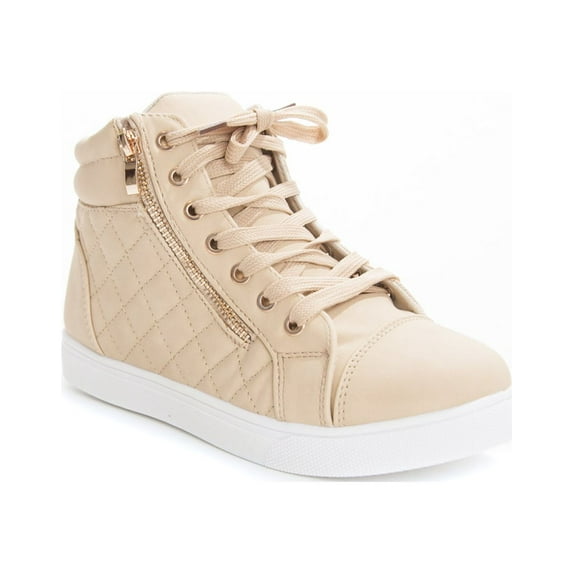 Soho Shoes Women's Leatherette Quilted Zipper Lace Up High Top Sneakers