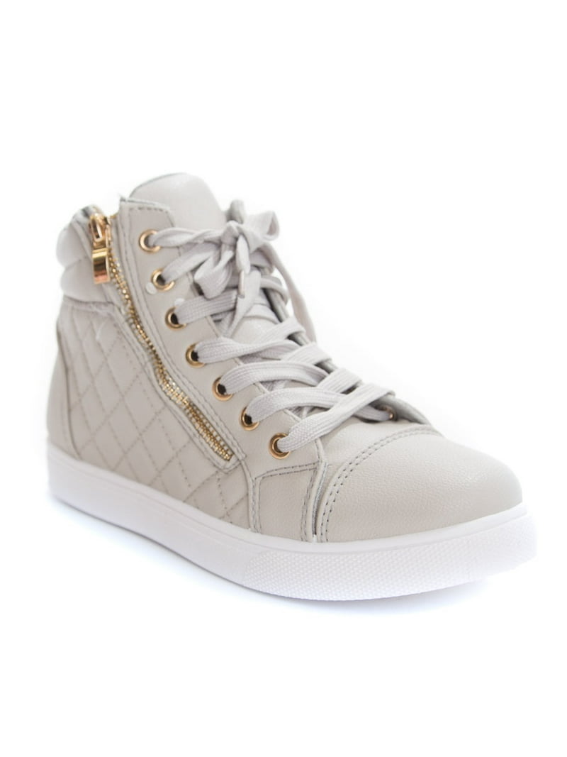 Soho Shoes Women's Leatherette Quilted Zipper Lace Up High Top