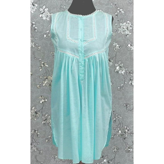 SoieRose 100% Cotton Sleeveless Eyelet Detail Victorian Cotton Nightgown - SR1146 - Sea Green