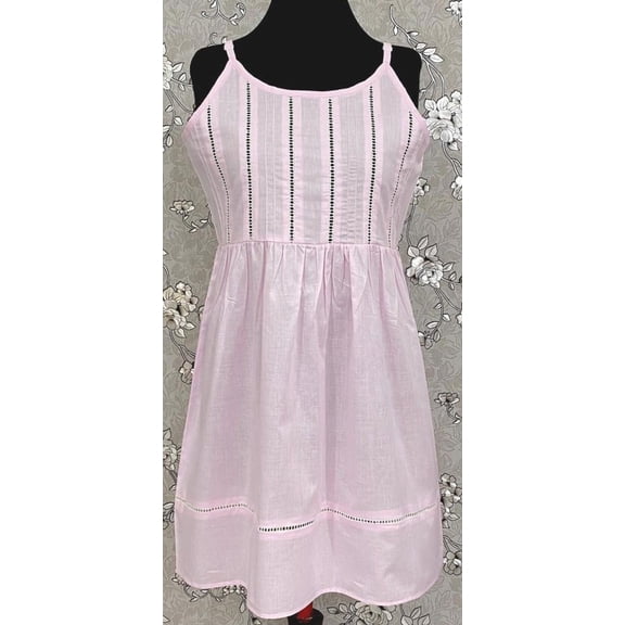 SoieRose 100% Cotton Victorian Spaghetti Strap Nightgown - Sleek Fit - Pink - SR1123